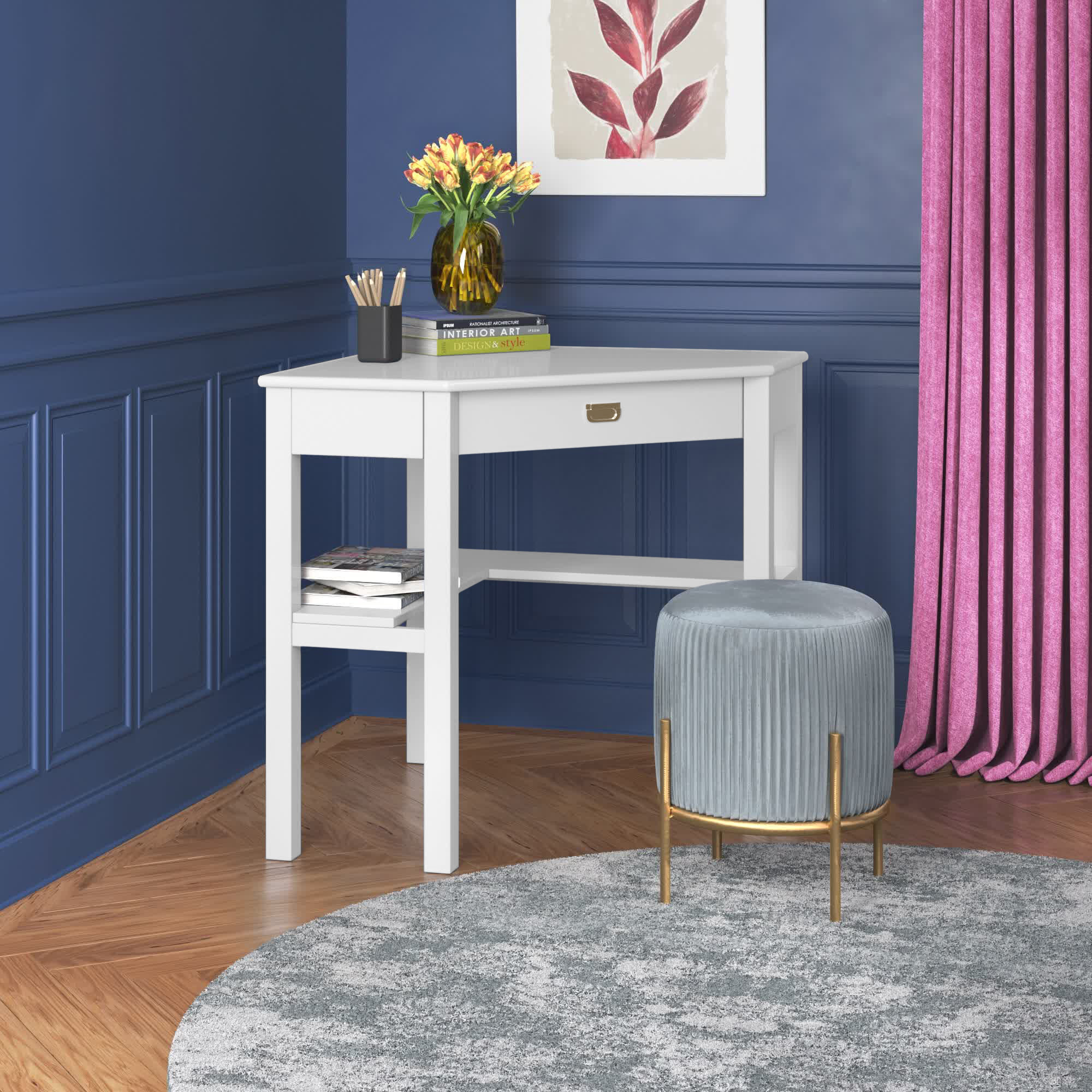 Makan Corner Solid Wood Computer Desk Beachcrest Home Color Gray